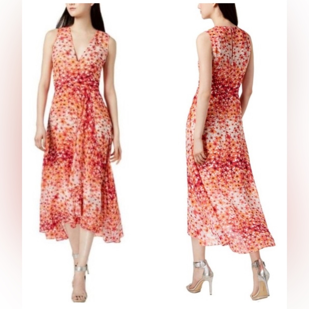 Calvin Klein Sleeveless Floral Surplice draped NO lining would need slip 16